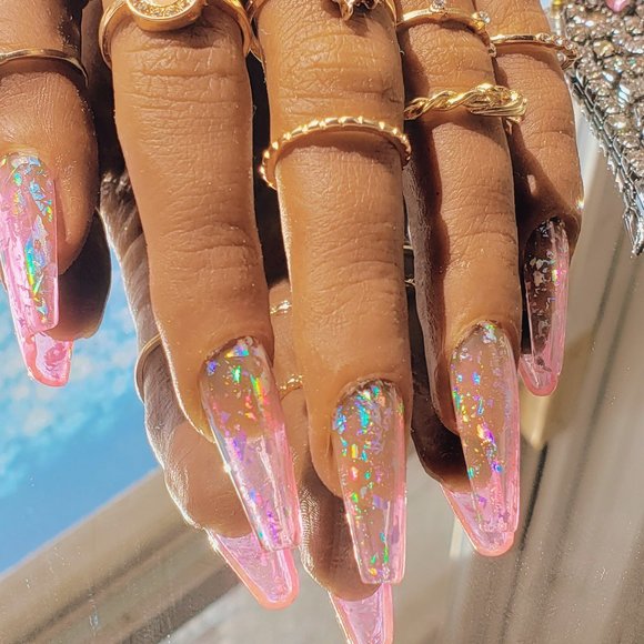 Pink Holographic Reusable Press On Nails - Picture 1 of 6